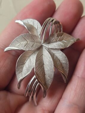 Trifari Silver-Tone Leaf Brooch with Textured Petals